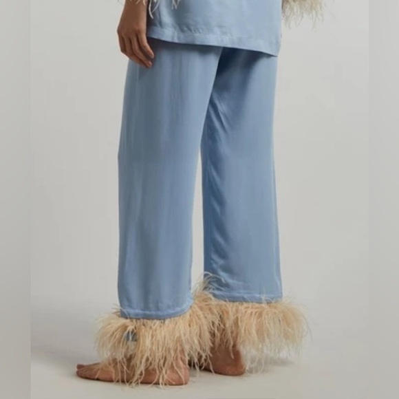 Sleeper -  Blue/Beige Pajama Party Pants Ostrich Feather Pants - Picture 4 of 12
